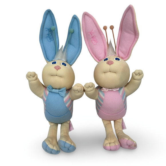 Vintage Cabbage Patch Kids Bunny Bee Plush Toy Blue Pink Xavier Roberts Lot of 2 - Picture 1 of 12